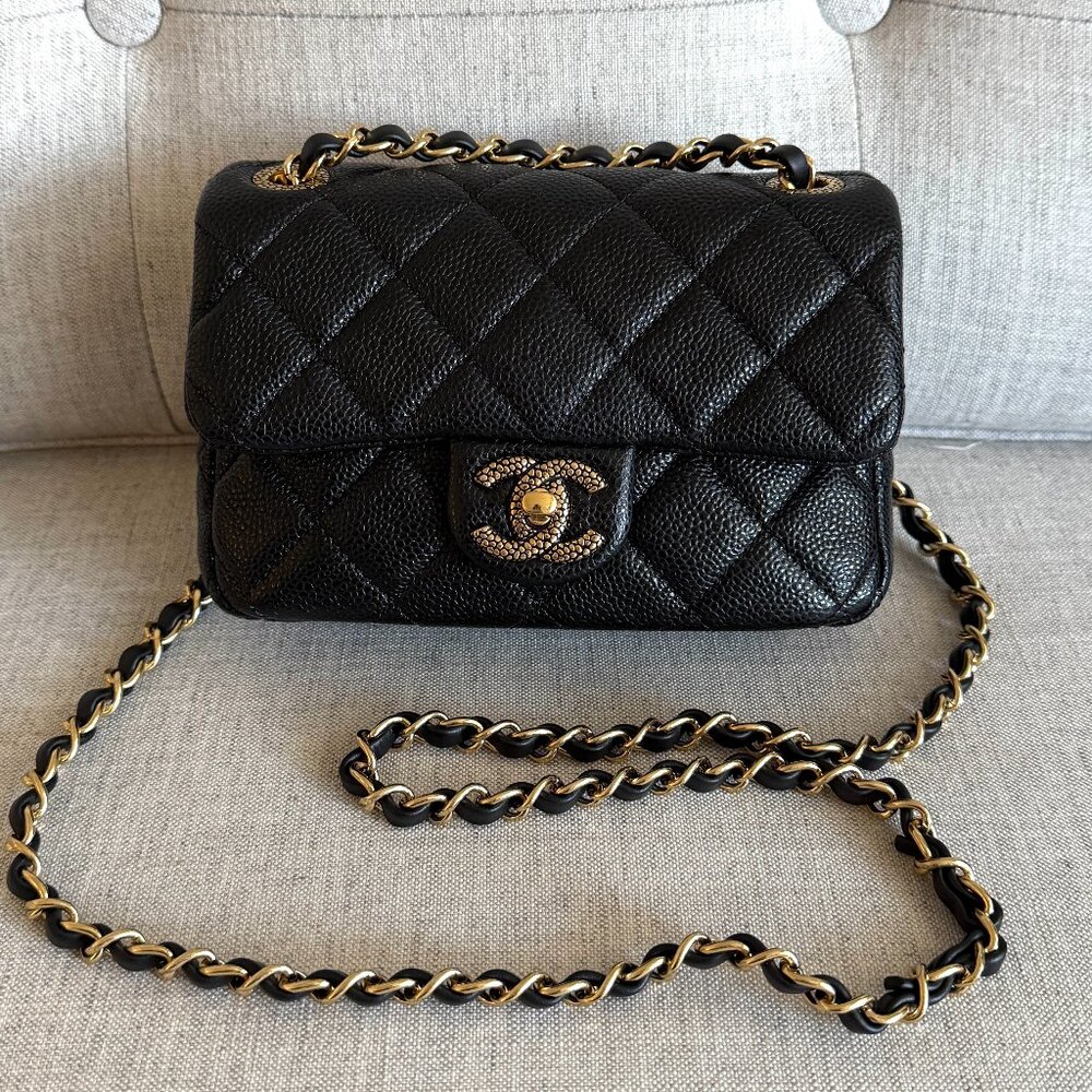 SOLD - Seasonal CHANEL Full Set Grained Lambskin Quilted Mini Square Flap GHW